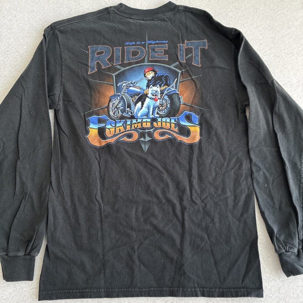 Vintage Eskimo Joes Motorcycle Graphic Long Sleeve T-Shirt Hanes Beefy-T Medium